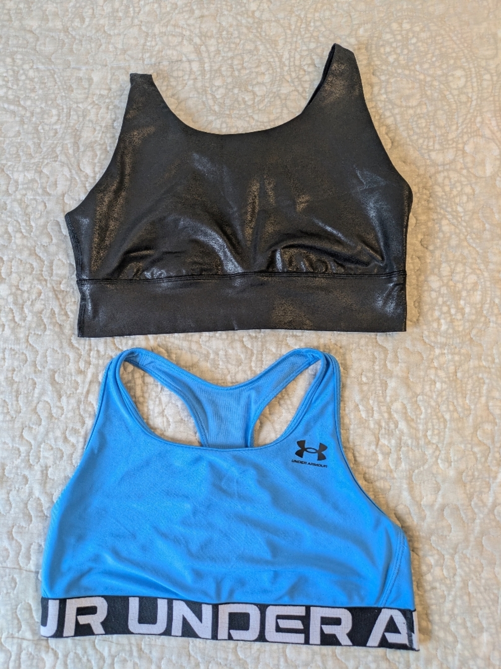 Two Sport Bras (Under Armour Bright Blue & Offline Black By Aerie)